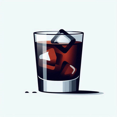 Glass of cola with ice cubes on white background. Vector illustration.のイラスト素材