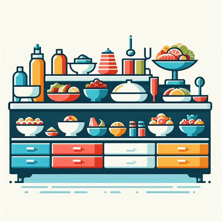 Kitchen furniture. Furniture in flat style. Vector illustration.のイラスト素材