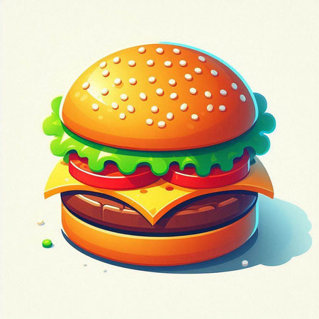 illustration of a hamburger on a white background with a shadowのイラスト素材