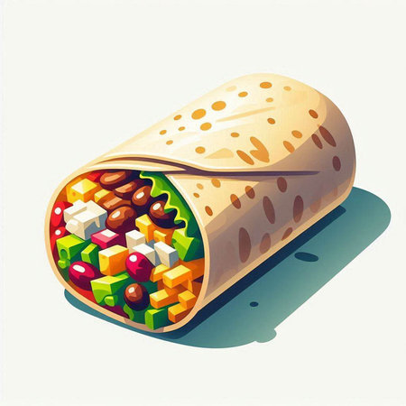 Illustration of a tortilla wrap filled with colorful fillings.のイラスト素材