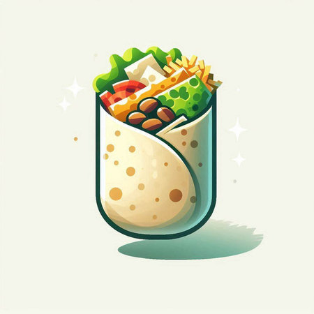 Vector illustration of a burrito in a cartoon style. Vector illustration.のイラスト素材