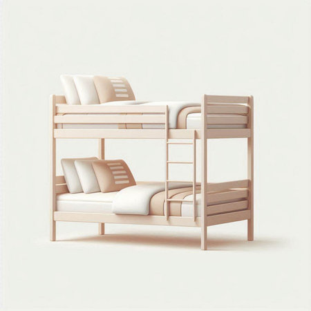 3d render of a wooden bunk bed with pillows on white backgroundのイラスト素材