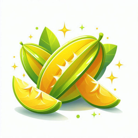 Sliced carambola fruit on white background. Vector illustration.のイラスト素材