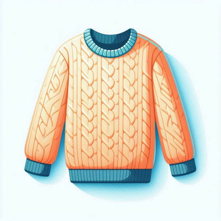 Orange knitted sweater on white background. Vector illustration in cartoon style.のイラスト素材