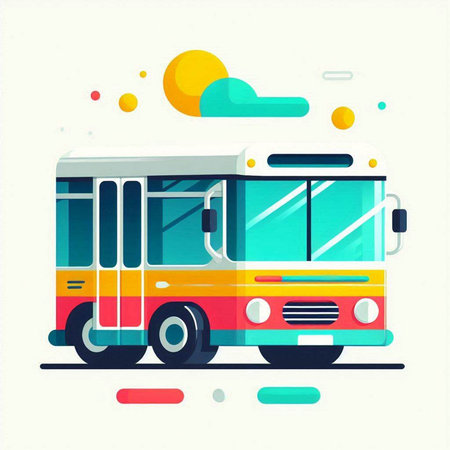 Vector illustration of a bus on a background of multicolored circlesのイラスト素材