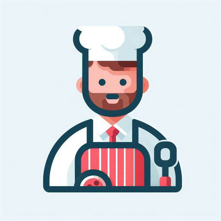 Chef vector illustration in flat design style. Cheerful male chef in uniform.のイラスト素材