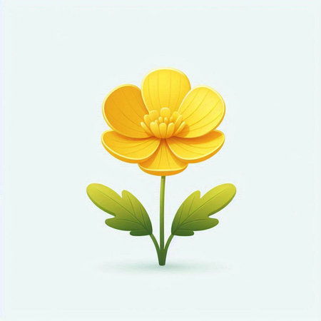 Yellow flower with green leaves on a blue background. Vector illustration.のイラスト素材
