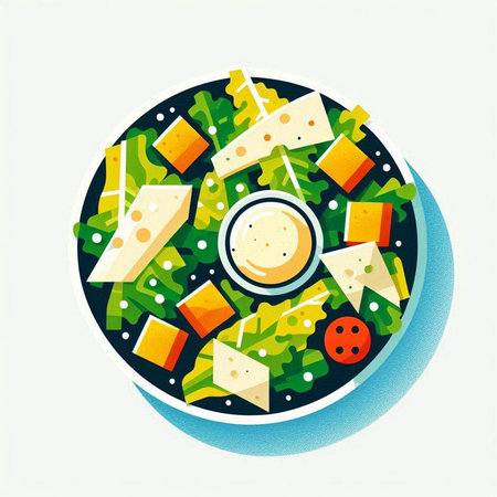 Vector illustration of salad with cheese, arugula and ladybugのイラスト素材