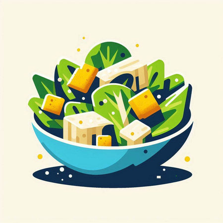 Illustration of a healthy salad in a bowl. Vector illustration.のイラスト素材