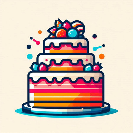 Birthday cake with candies, vector illustration in flat style.のイラスト素材