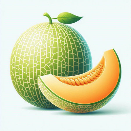 Melon and melon slices on a light background. Vector illustration.のイラスト素材