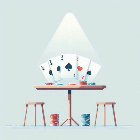 Poker table with cards and chips. Vector illustration in retro styleのイラスト素材