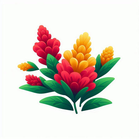 Bright red and yellow flowers on a white background. Vector illustration.のイラスト素材