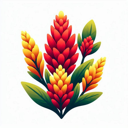 Red and yellow flowers on a white background. Vector illustration. Isolated.のイラスト素材