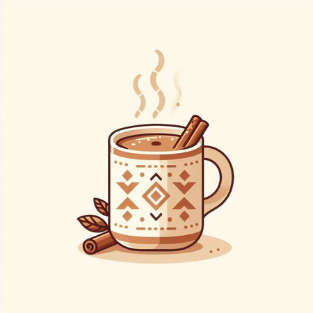 Cup of hot coffee with cinnamon. Vector illustration in cartoon style.のイラスト素材