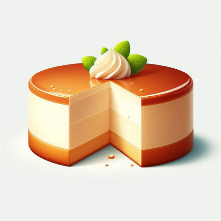 Piece of cake with cream and mint leaves on a white backgroundのイラスト素材