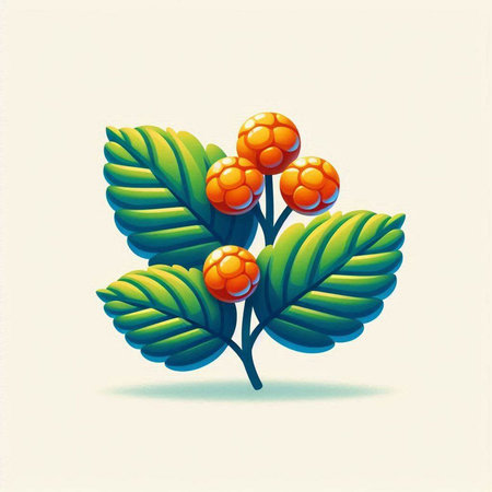Illustration of a rowan berry with leaves on a white backgroundのイラスト素材