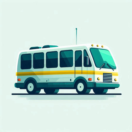 Bus on the road. Vector illustration in flat style. Side view.のイラスト素材