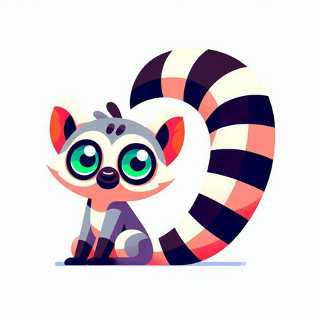 Cute cartoon lemur with big eyes. Vector illustration on white background.のイラスト素材