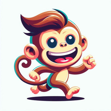 Cute cartoon monkey running. Vector illustration isolated on white background.のイラスト素材