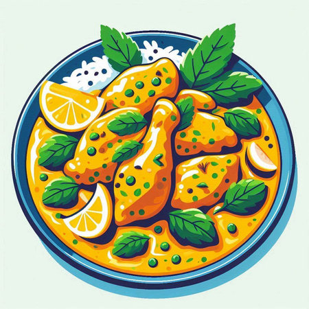 Thai food, Chicken curry with lemon and mint. Vector illustration.のイラスト素材