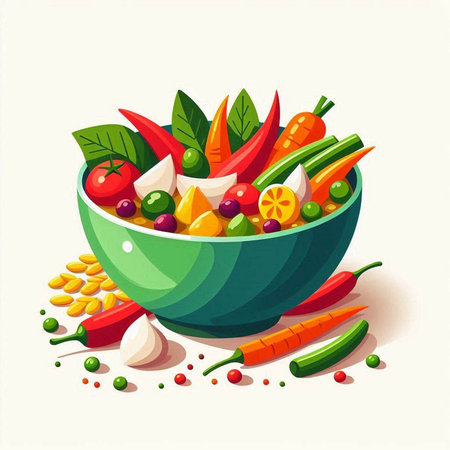 Vegetable salad in a bowl. Vegetarian food. Vector illustration.のイラスト素材