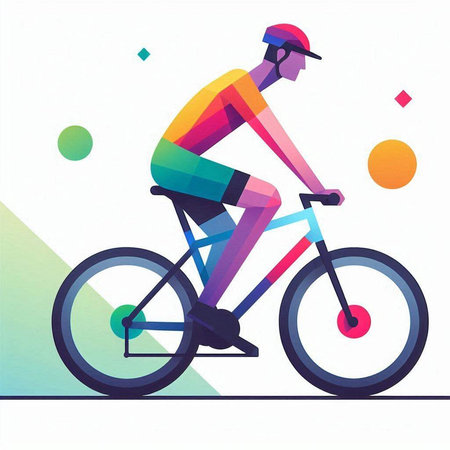 Cyclist riding a bike. Colorful abstract vector illustration.のイラスト素材