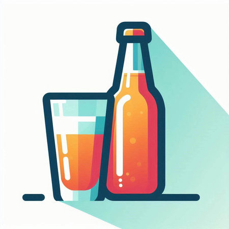 Bottle and glass of beer. Vector illustration in flat style.のイラスト素材