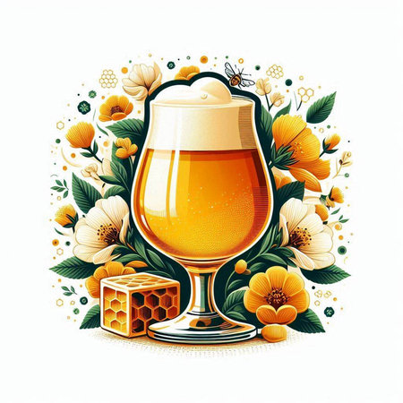 Glass of beer with floral ornament on white background. Vector illustration.のイラスト素材