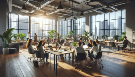Business people working together in modern office. Teamwork concept. 3D Rendering
