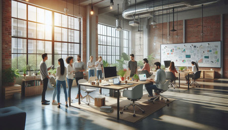 Group of business people working together in modern office. Teamwork concept