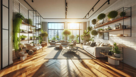 Modern living room interior design. 3d render illustration mock up.
