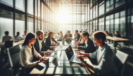 Group of business people working together in a modern office. Teamwork concept.の写真素材