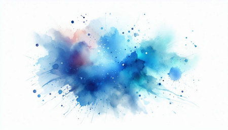 Abstract blue watercolor splash on white background. Digital art painting.