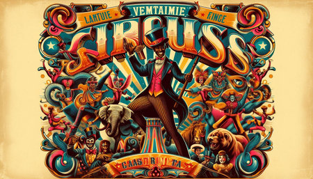 Vintage circus poster with funny people. Vector illustration for your design