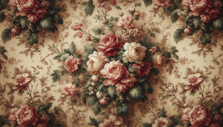 Vintage floral background with roses and peonies. Wallpaper.の写真素材