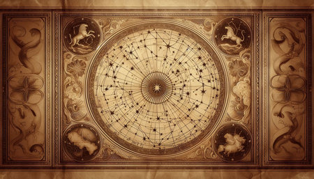 Astronomical chart on old paper backgrounda tonedの写真素材