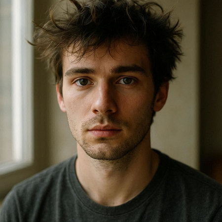 Portrait of a handsome young man in a gray t-shirt