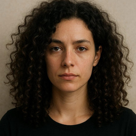 Portrait of a young woman with curly hair looking at the camera