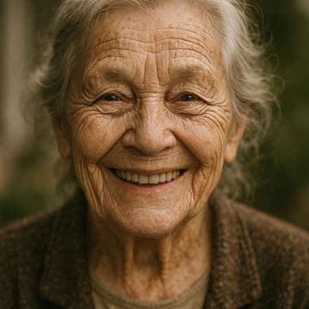 Portrait of a senior woman smiling at the camera in the garden