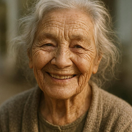 Portrait of an elderly woman smiling at the camera in the garden