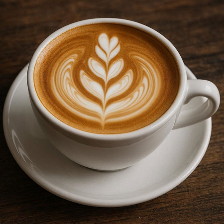 cup of latte art coffee on wooden background, vintage color tone