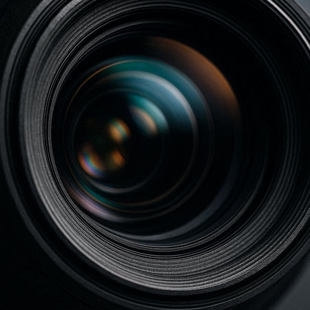 close up of a photo camera lens with lens aperture, shallow depth of field