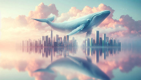 Whale with modern city in the background. 3D Renderingの写真素材