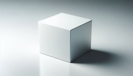 Blank white cube on white background. 3d render illustration.