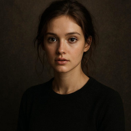 Portrait of a beautiful young woman in a black sweater on a dark background