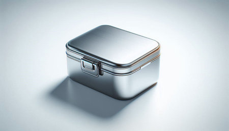 Metal box for food on a white background. 3d rendering.