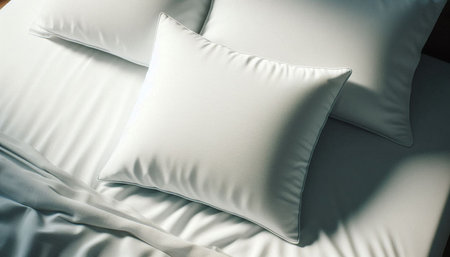 White pillow on bed decoration in bedroom interior - Vintage Light Filter effect