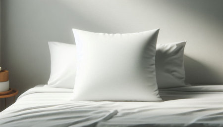 White pillow on bed decoration interior of bedroom with copy space for textの写真素材