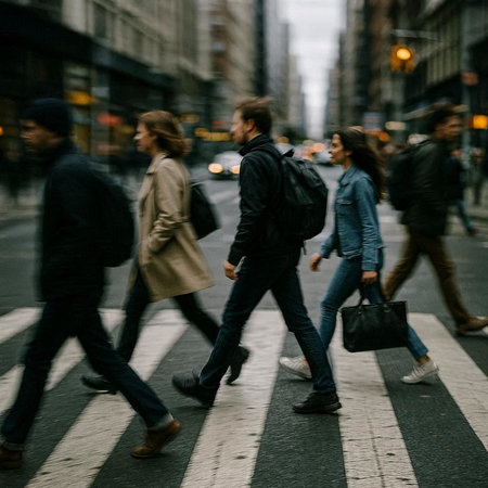 Busy city life - people on zebra crossing in London, UKの写真素材